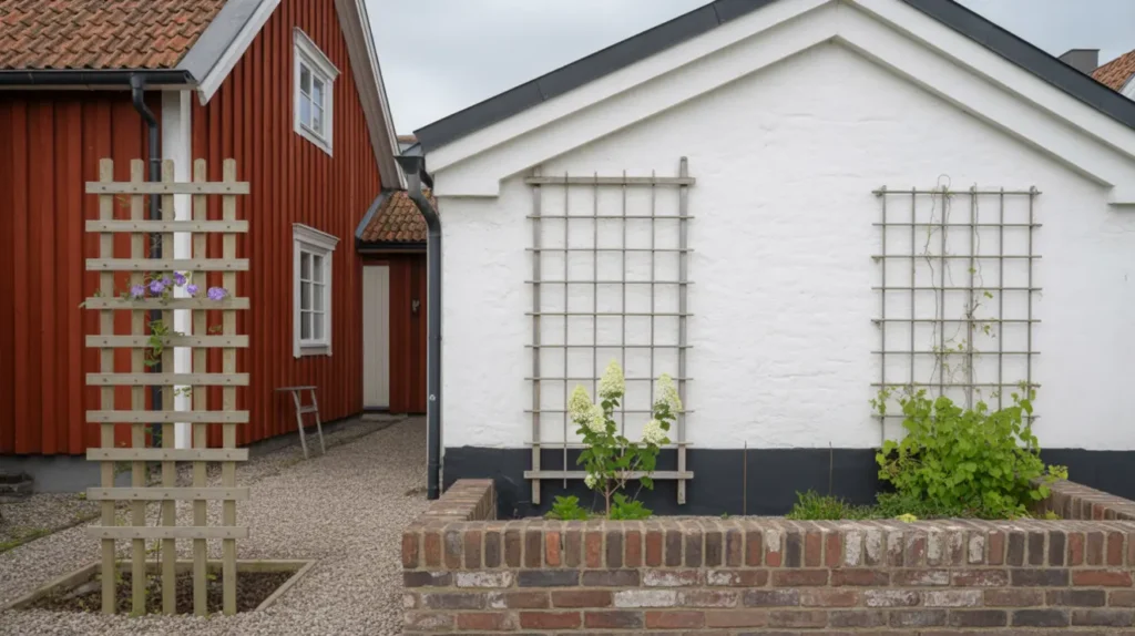 kl tterv xter p fasaden i juni s f r du gr nska utan skador r tt v xter spalj och montering f r tr puts och tegel